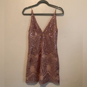 Free people party cocktail dress rose gold pink sequin coquette soft girl